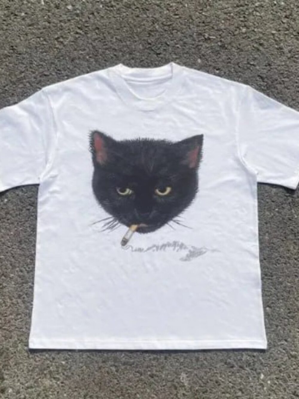 Smocking Cat White T-Shirt